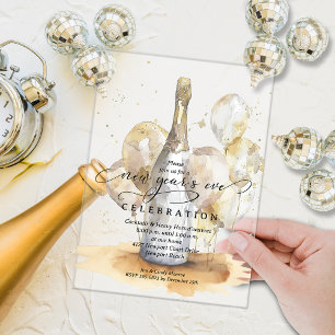 Elegante Silvester Champagner & Ballons Acryleinladungen