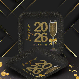 Elegante Silvester Champagner Pappteller