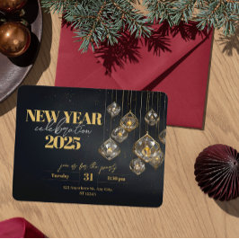 Elegante Silvester Kristalllappen und goldene Late Einladung
