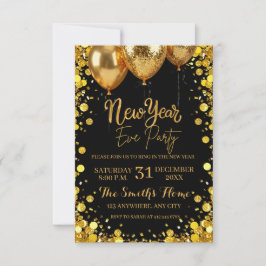 Elegante Silvesterparty Gold Glitter Schwarz Einladung