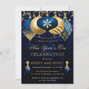 Elegante Silvesterparty in Blau und Gold Einladung