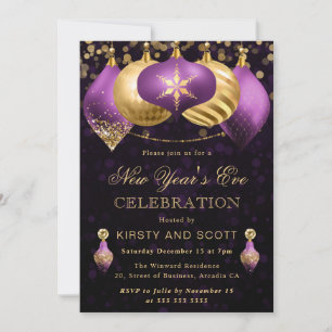 Elegante Silvesterparty in Lila und Gold Einladung