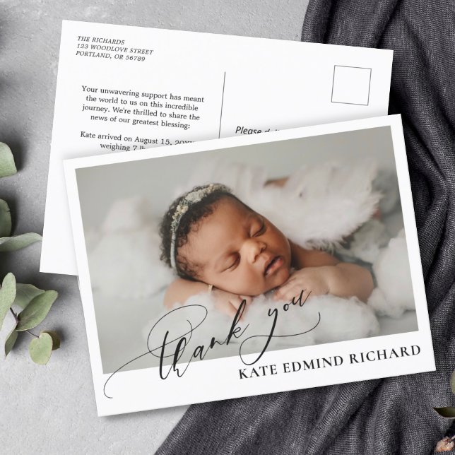 Elegante Simple Baby Foto Geburtsankündigung Postkarte (Von Creator hochgeladen)
