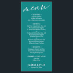 Elegante Simple Contemporary Typografy Aquamarin Menükarte<br><div class="desc">Die Besonderheit dieser Suite ist der zeitgenössische Schriftart der Handschrift, der für Akzente verwendet wird. In diesem Stück wurde diese elegante Schrift benutzt, um eine Grafik zu erstellen, die einfach "Menü" oben liest. Verwenden Sie die Vorlagenfelder zum Hinzufügen Ihrer persönlichen Daten. Der Hintergrund kann in eine beliebige Farbe geändert werden....</div>