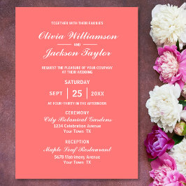 Elegante Simple Coral White Wedding Einladung