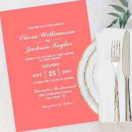 Elegante Simple Coral White Wedding Einladung