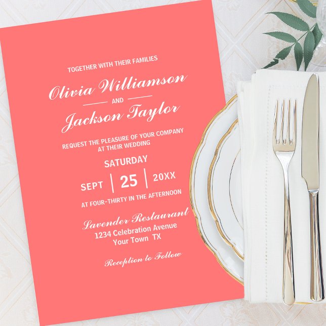 Elegante Simple Coral White Wedding Einladung (Von Creator hochgeladen)