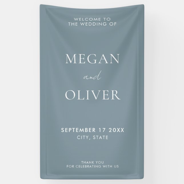 Elegante Simple Dusty Blue Wedding Willkommen Banner (Vertikal)