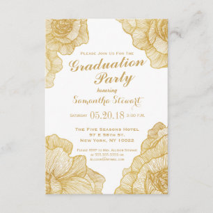 Elegante Simple Gold Floral Graduation Party Einla Einladung