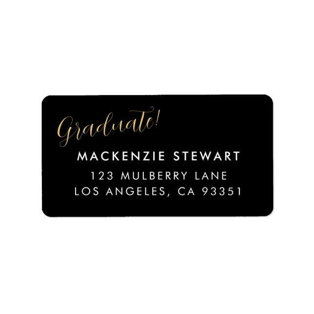 Elegante Simple Gold Script Abschluss-Adresse Adressaufkleber (Vorne)