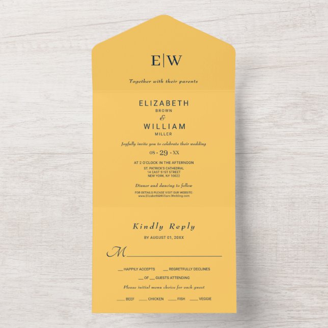 Elegante Simple Ray Blume mit Monogram Wedding All In One Einladung (Innen Boden)