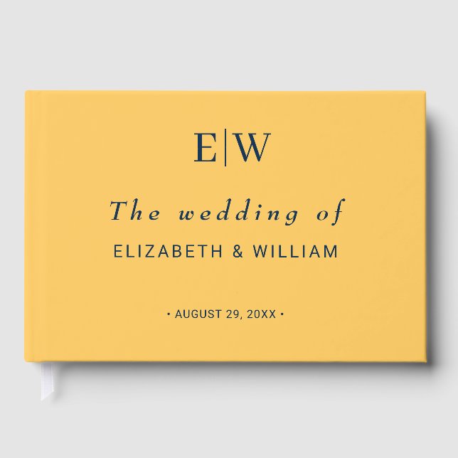 Elegante Simple Ray Blume mit Monogram Wedding Gästebuch (Vorderseite)