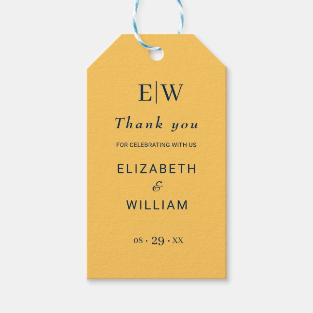 Elegante Simple Ray Blume mit Monogram Wedding Geschenkanhänger (Vorderseite)