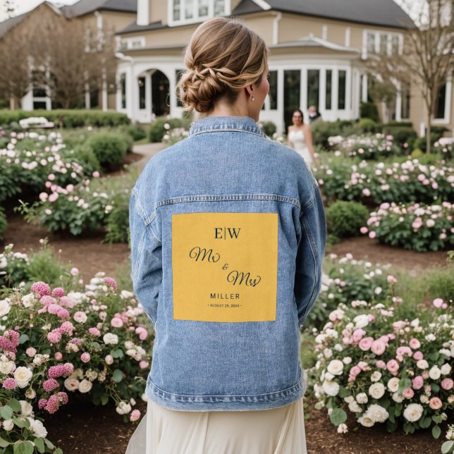 Elegante Simple Ray Blume mit Monogram Wedding Jeansjacke (Hochzeit Rückseite)