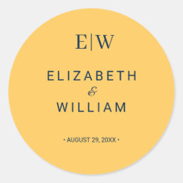 Elegante Simple Ray Blume mit Monogram Wedding Runder Aufkleber