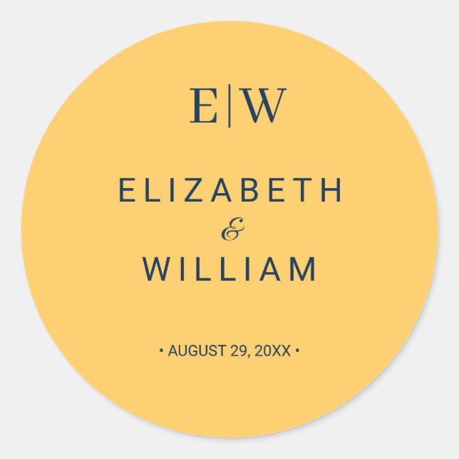 Elegante Simple Ray Blume mit Monogram Wedding Runder Aufkleber (Vorderseite)