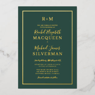 Elegante Simple Real Gold Border Green Wedding Folieneinladung