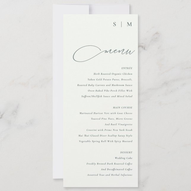 Elegante Simple Script Schwarz-weiß Menu Card Einladung (Vorderseite)