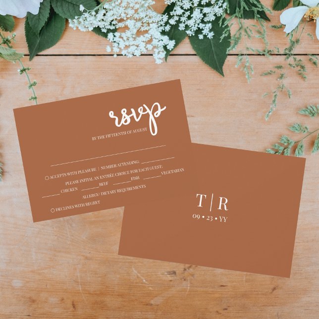 Elegante Simple Terracotta Wedding RSVP Karte (Von Creator hochgeladen)
