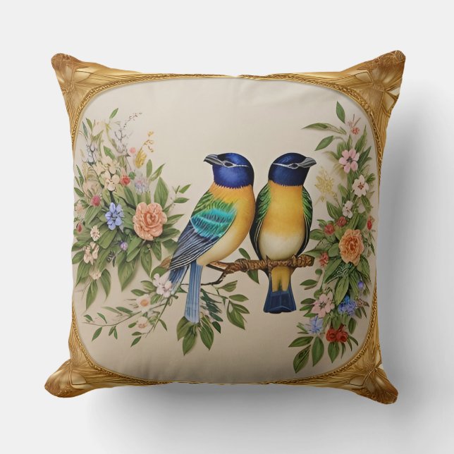 Elegante Singvögel auf dem Zweig der Flora Kissen (Vorderseite)