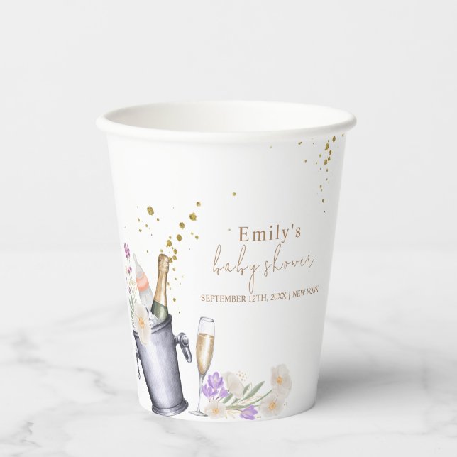 Elegante Sip & See Champagne Flasche Baby Dusche Pappbecher (Vorderseite)