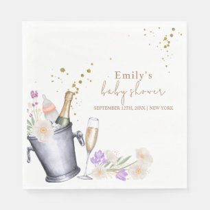 Elegante Sip & See Champagnerflasche Baby Shower Serviette