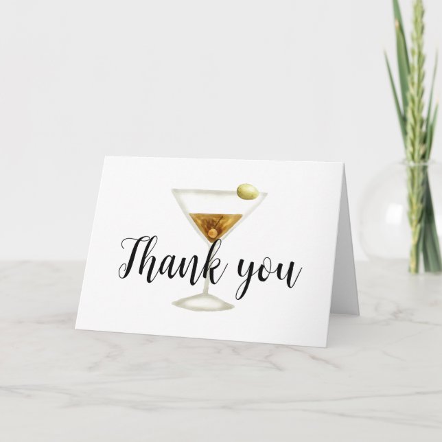 Elegante Sip & See Martini Cocktail Babydusche Dankeskarte (Vorderseite)