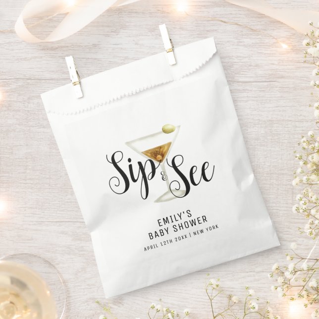 Elegante Sip & See Martini Cocktail Babydusche Geschenktütchen (Ausgeschnitten)