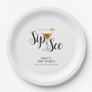 Elegante Sip & See Martini Cocktail Babydusche Pappteller