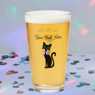 Elegante sitzende schwarze Katze große grüne Augen Glas