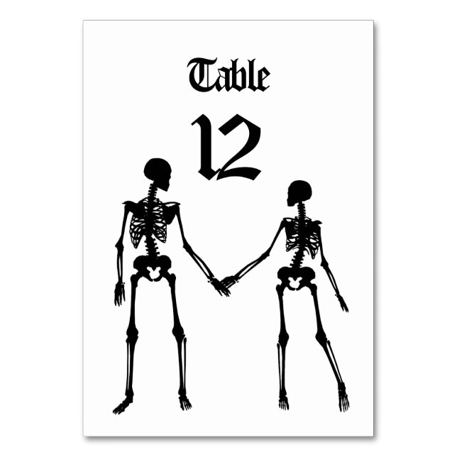 Elegante Skeletons Hochzeit Tischnummer (Vorderseite)
