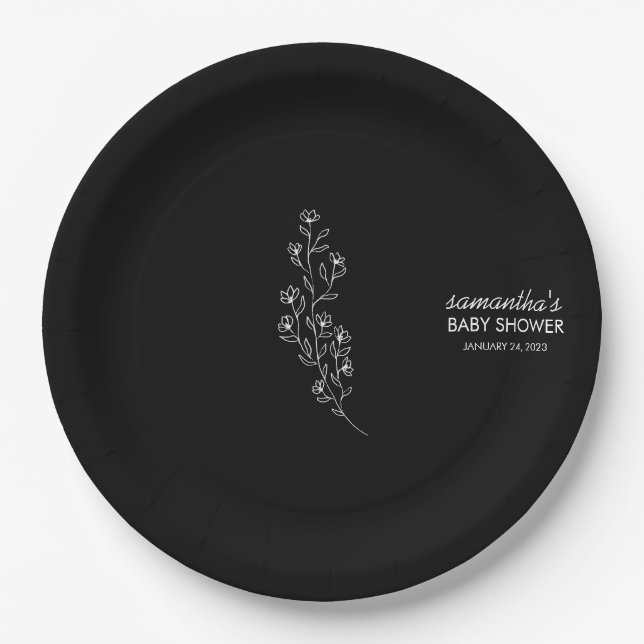Elegante skizzenhafte handgezeichnete schwarze Blu Pappteller (Vorderseite)