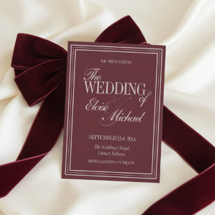 Elegante Skript Burgunderrote formelle Hochzeit  Einladung