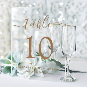 Elegante Skript-Hochzeit Gold-Tischnummer Acrylschild
