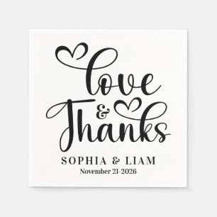Elegante Skript-Liebe- und Dankes-Hochzeit Serviette