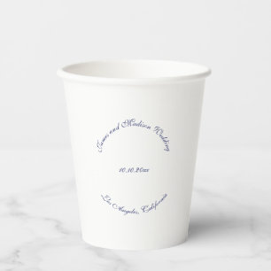 Elegante Skript navy blauen weißen Namen Hochzeit Pappbecher