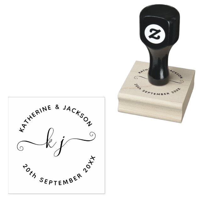 Elegante Skript-Paar-Initialen Save-the-Date Gummistempel (Stempel)