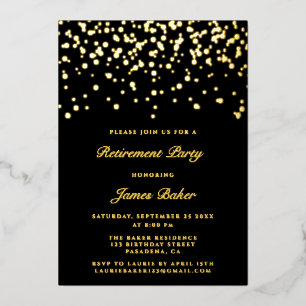 Elegante Skript-Ruhestandsfeier Schwarz & Gold Folieneinladung