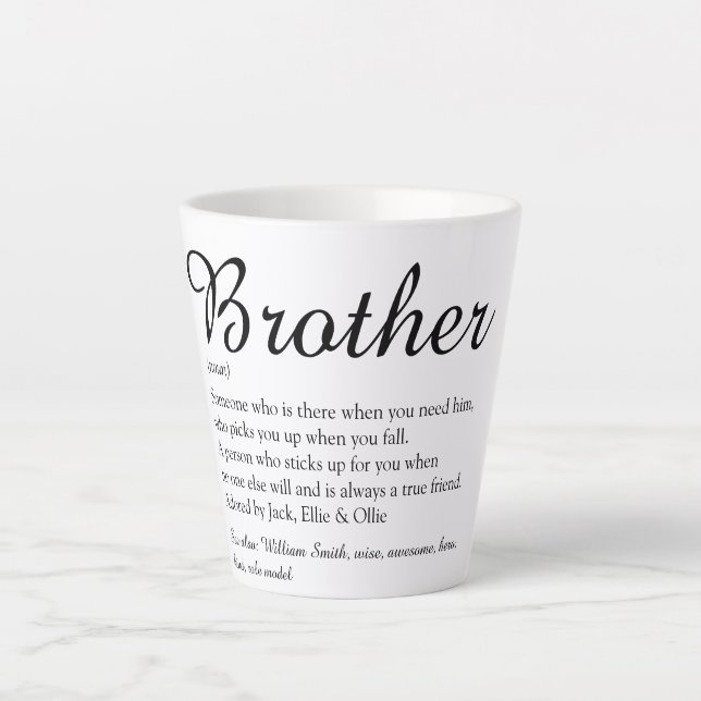 Elegante Skript-Spaß-Kühle-Bester-Bruder-Definitio Milchtasse (Vorderseite)
