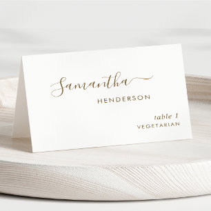 Elegante Skript Weiß- und Gold-Hochzeitsplatzkarte Tischnummer