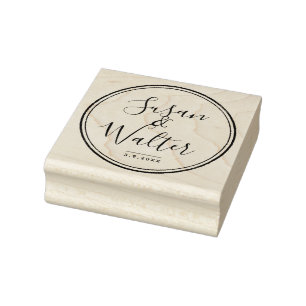 Elegante Skriptcouptnamen mit Hochzeitdatum Gummistempel