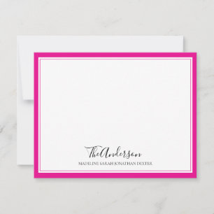 Elegante Skriptfamilie Hot Pink Square Border Mitteilungskarte