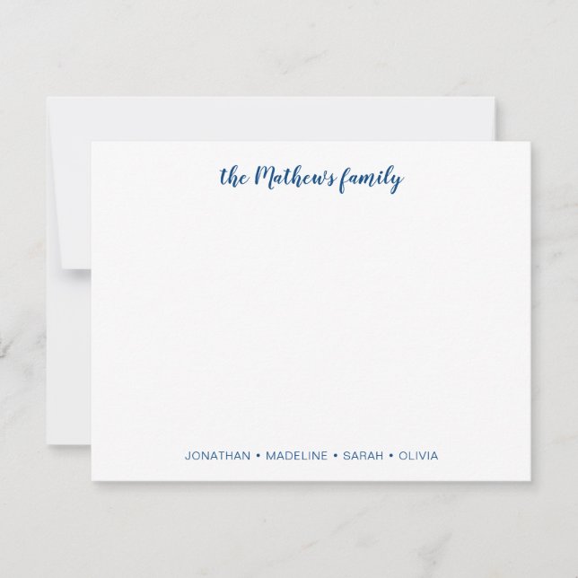 Elegante Skriptfamilie Nachname Navy Blue Mitteilungskarte (Vorderseite)