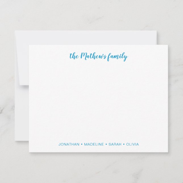 Elegante Skriptfamilie Nachname Ocean Blue Mitteilungskarte (Vorderseite)