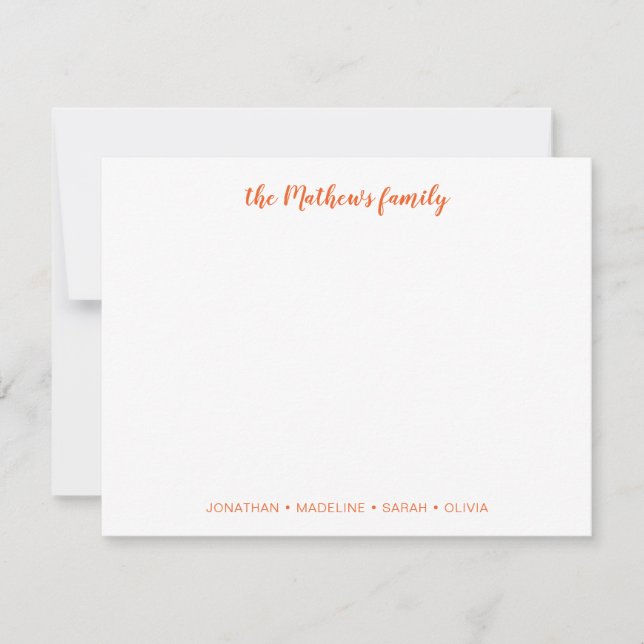Elegante Skriptfamilie Nachname Orange Mitteilungskarte (Vorderseite)