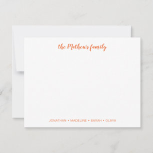 Elegante Skriptfamilie Nachname Orange Mitteilungskarte