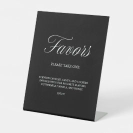 Elegante Skriptfavors für formale Schwarze Hochzei Sockelschild