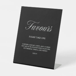 Elegante Skriptfavors für formale Schwarze Hochzei Sockelschild