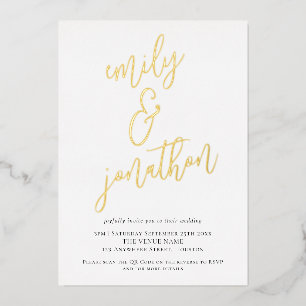 Elegante Skriptnamen QR-Code-Hochzeit Echtfolie Folieneinladung