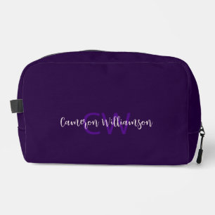 Elegante Skripttypinitialen und Name Deep Violet Waschbeutel